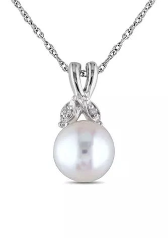Belk 
Co. Pearl and 1/10 ct. t.w. Diamond Accent Pendant with Chain in 10K White Gold