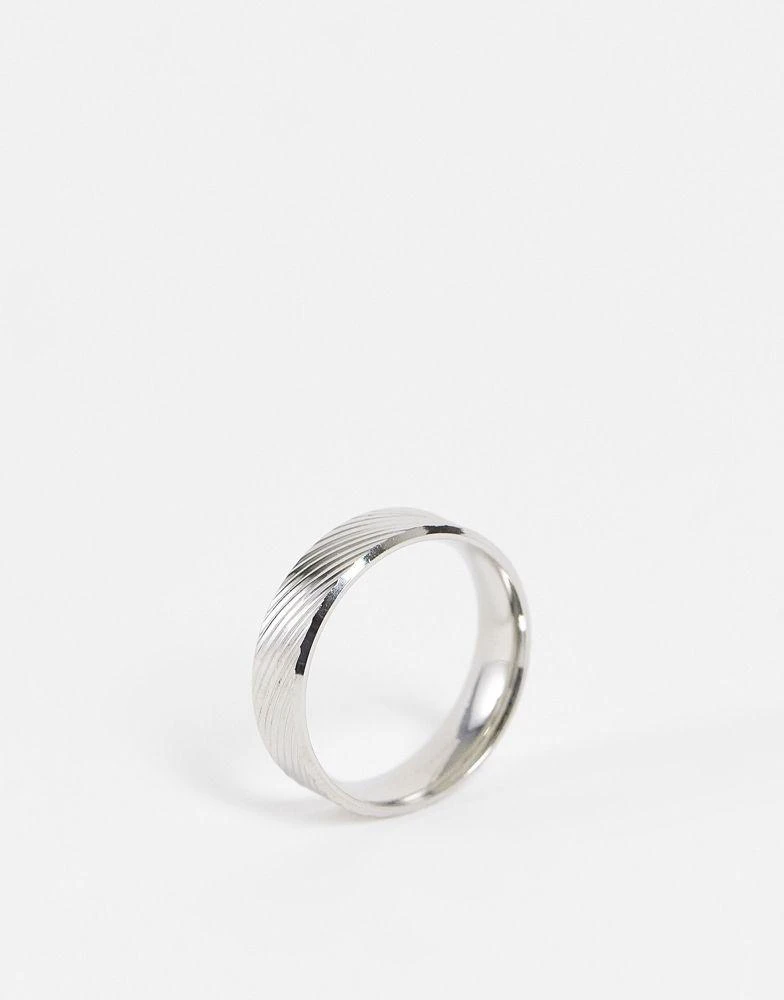 ASOS ASOS DESIGN waterproof stainless steel band ring with horizontal emboss in silver tone 3