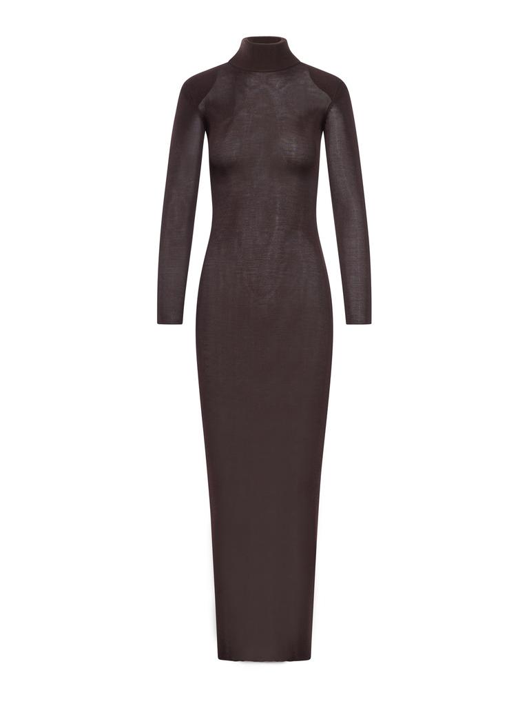 Self Portrait BROWN VISCOSE KNIT MAXI DRESS