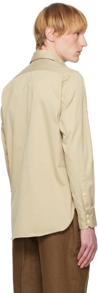 Drake's Beige Stone Cotton Long Point Collar Work Shirt 3