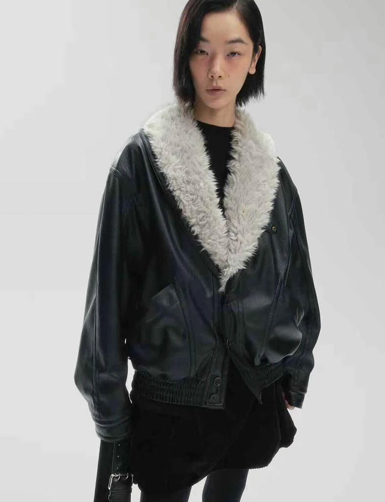 Pixie Market Faux Fur Vintage Leather Jacket 3