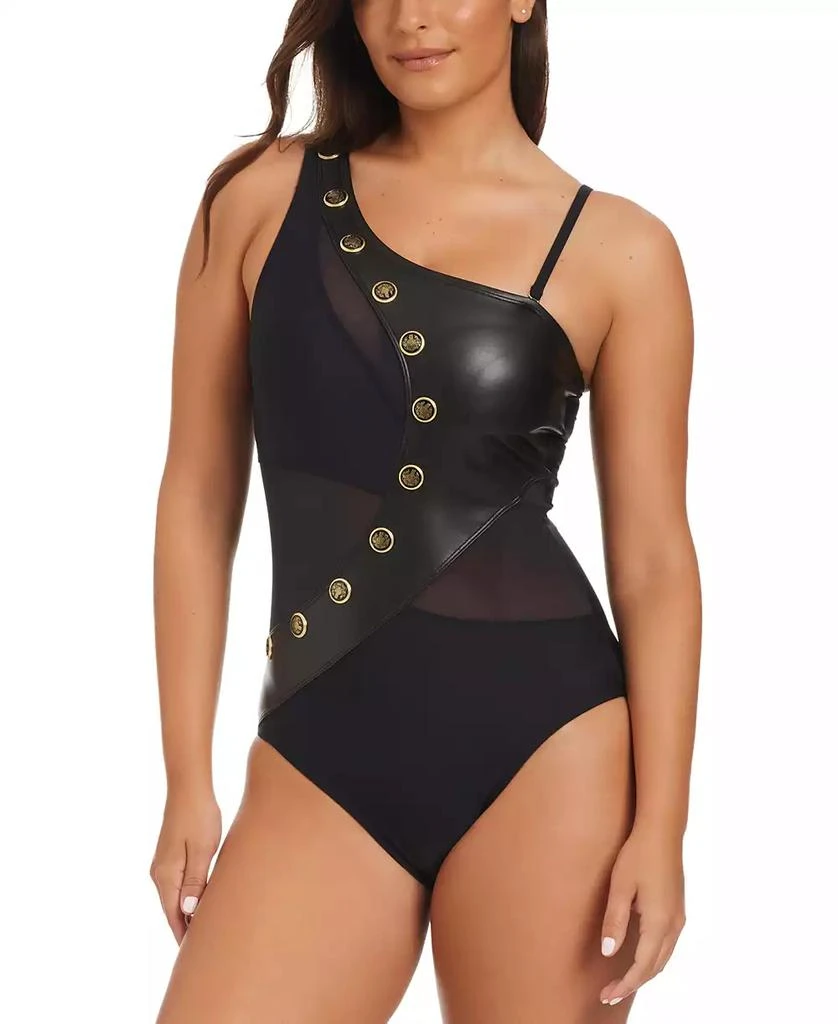 Beyond Control Women's Faux-Leather One-Shoulder One-Piece Swimsuit 1