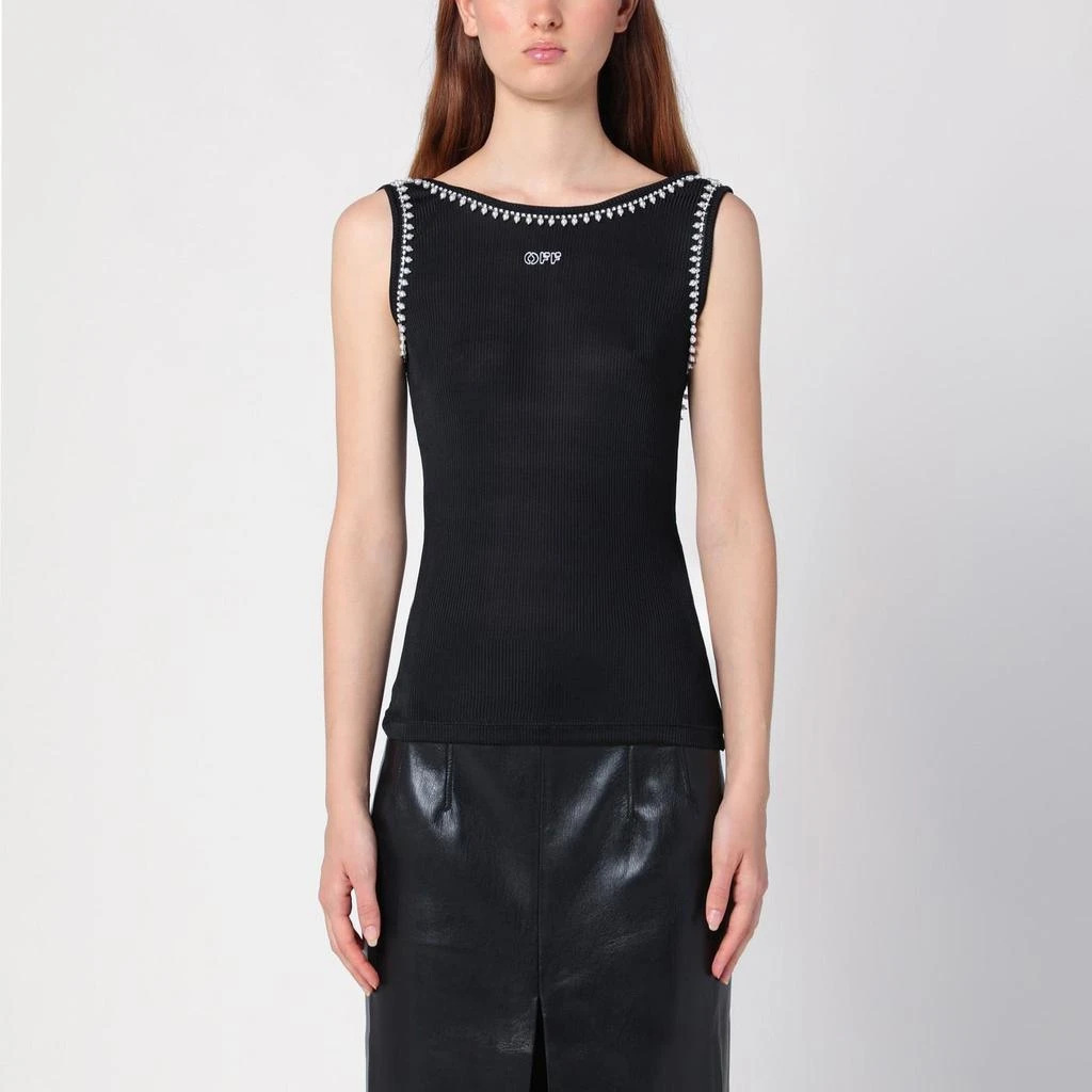 Off-White Black Tank Top With Beaded Embroidery 1