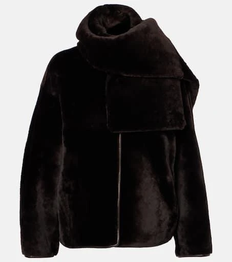Nour Hammour Lyra scarf-detail shearling jacket 1