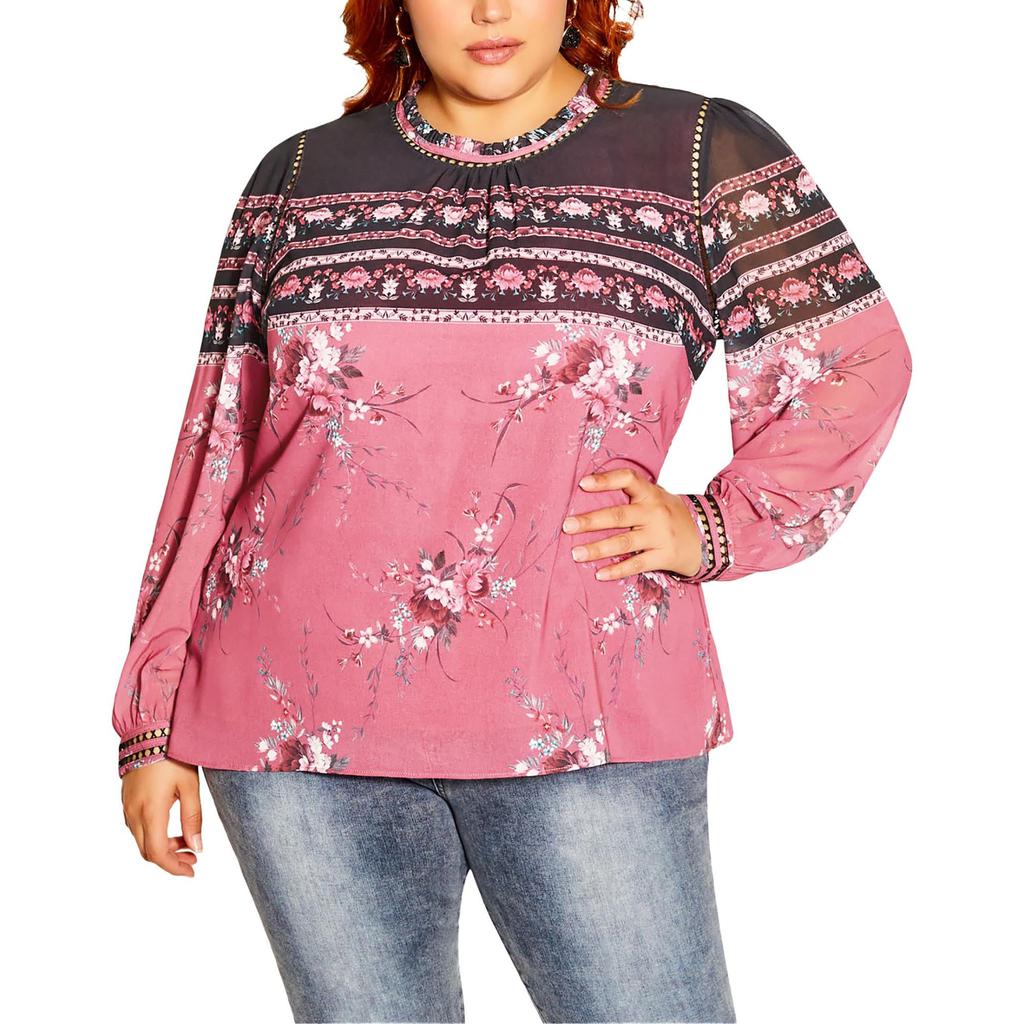 City Chic Adele Womens Colorblock Polyester Blouse