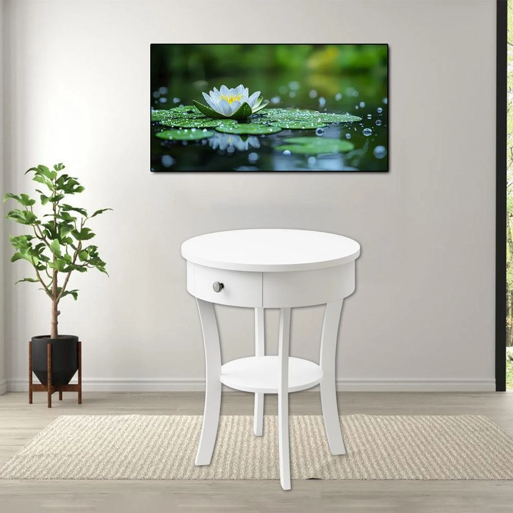 Hivvago 2-Layer Wooden Round Side Table with Open Storage Drawer 4