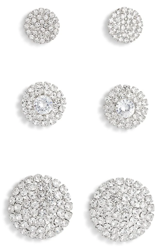 Tasha Set of 3 Pavé Crystal Button Stud Earrings