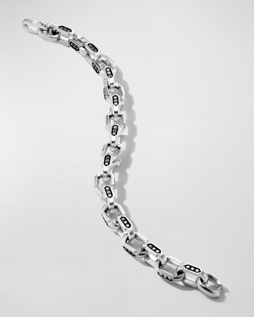 David Yurman Men's Hex Chain Link Bracelet with Black Diamonds in Silver, 9.5mm