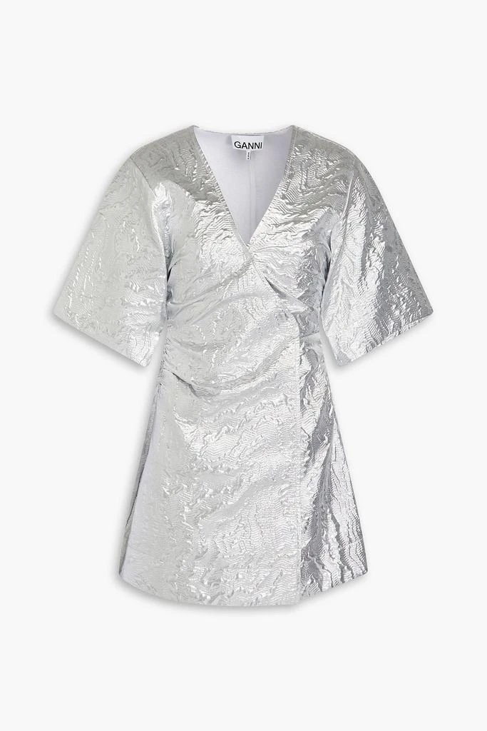 Ganni Metallic cloqué mini wrap dress 1