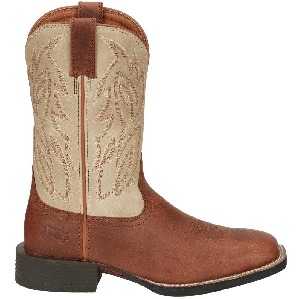 Justin Boots Canter 11 Inch Water Buffalo Embroidered Square Toe Pull On Cowboy Boots