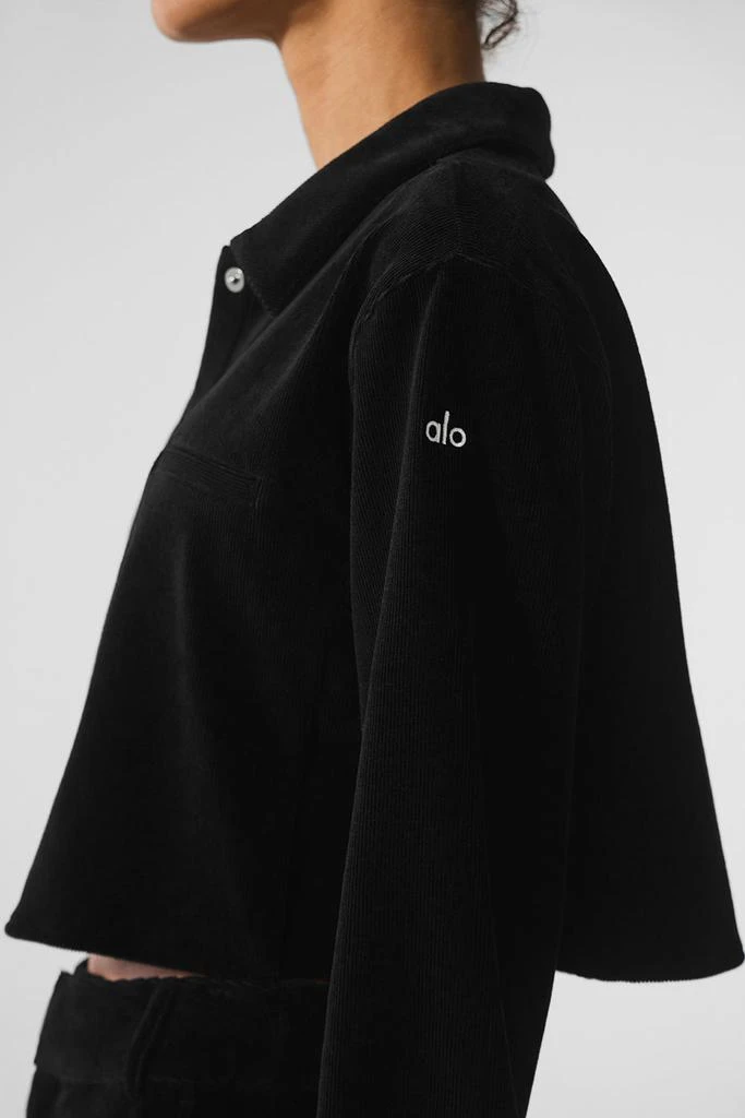 Alo Micro Corduroy Cropped Dreamer Button Down - Black 5
