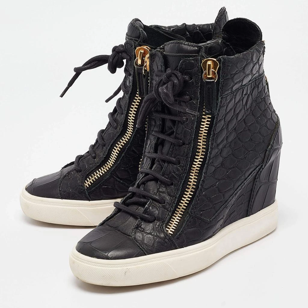 Giuseppe Zanotti Giuseppe Zanotti Black Croc Embossed Leather Double Zipper High Top Sneakers Size 37 2