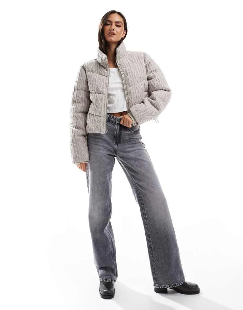 HOLLISTER Hollister cable knitted high neck cropped jacket in mocha 3