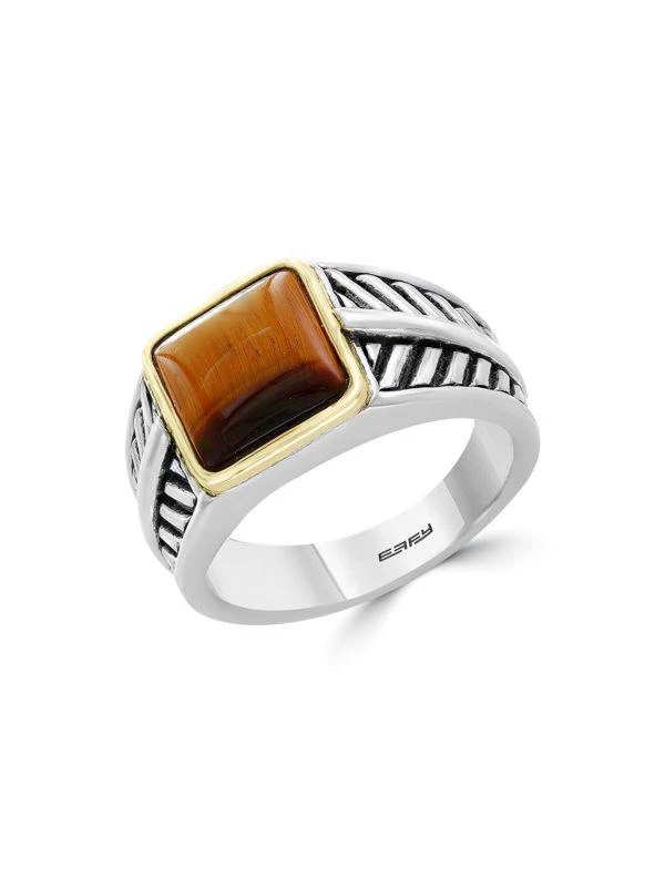 Effy Sterling Silver & 14K Yellow Gold Tiger's Eye Ring 1