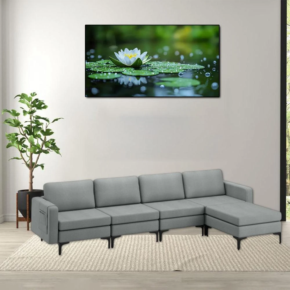 Hivvago Modular L-Shaped Sectional Couch with Reversible Ottoman and Built-in USB Charging Ports 1