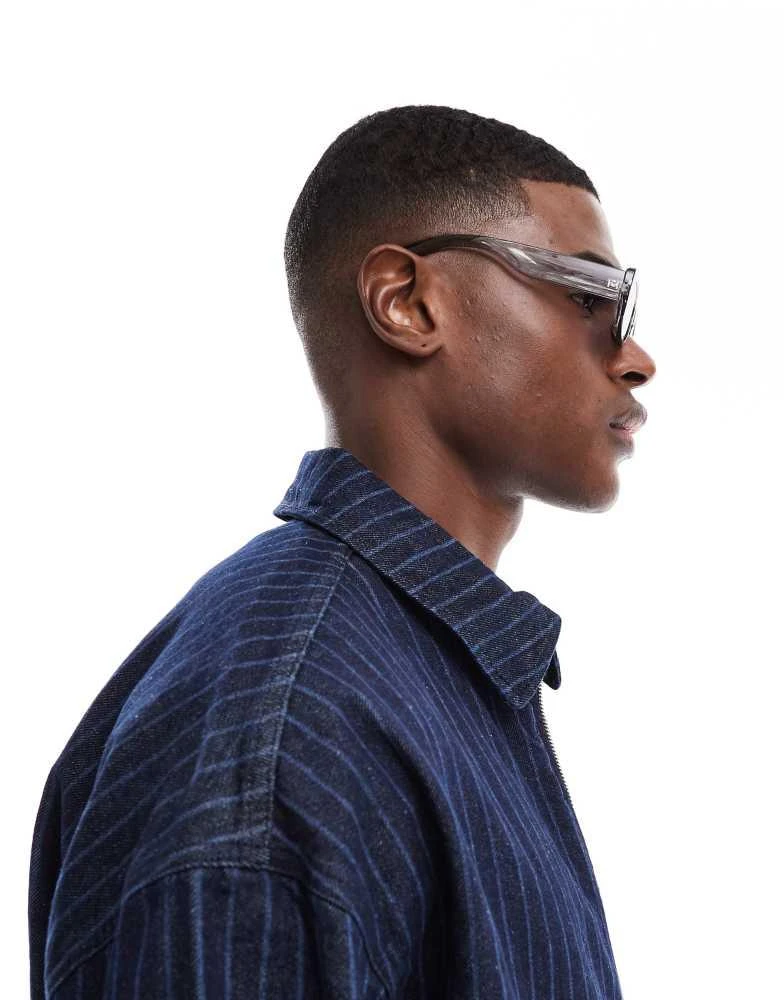 ASOS ASOS DESIGN rectangle sunglasses with blue lends and grey frame 2