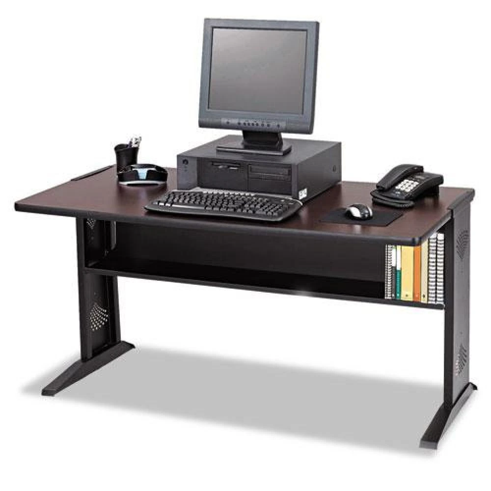 Safco Computer Desk with Reversible Top, 47.5" x 28" x 30", Mahogany/Medium Oak/Black