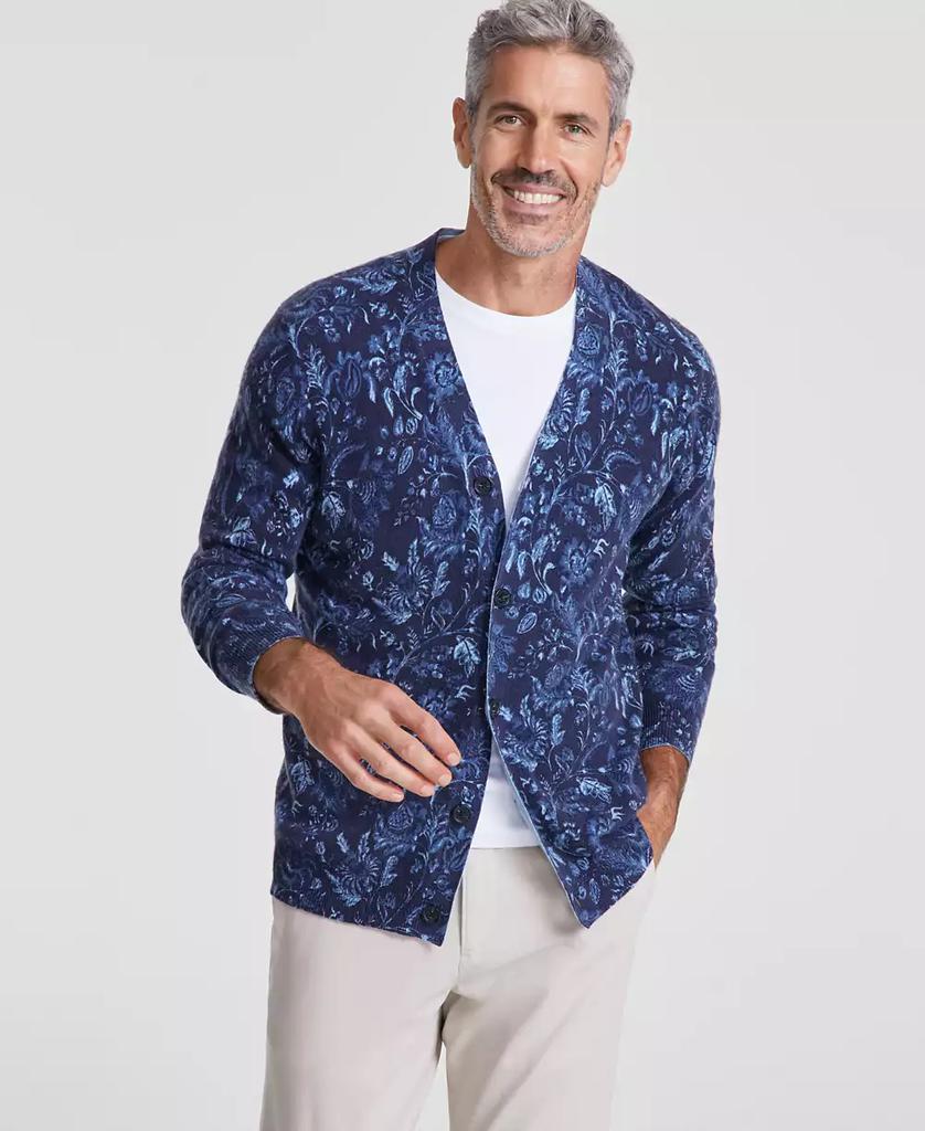 Club Room Men's Printed Cashmere V-Neck Cardigan Sweater, Created for Macy's