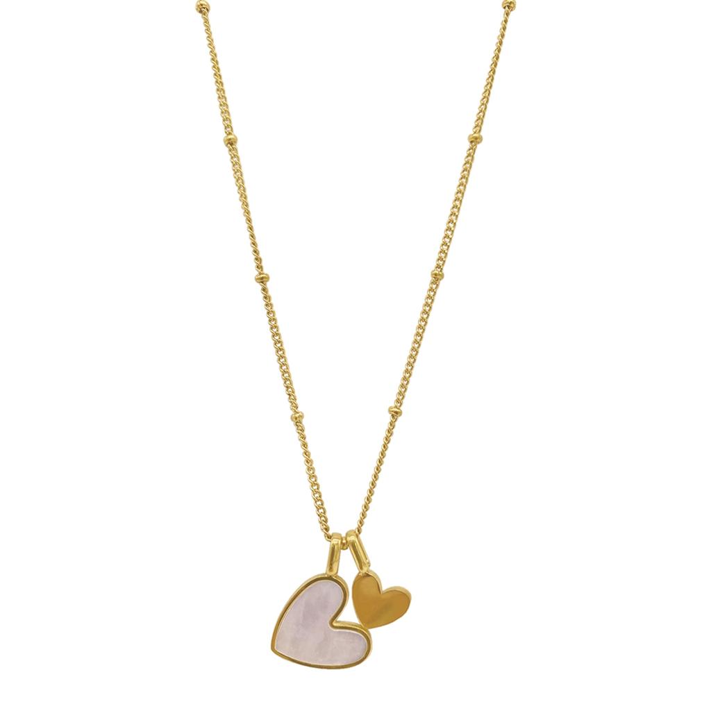 ADORNIA Tarnish Resistant 14k Gold Plated Mother of Pearl Heart Charms Necklace