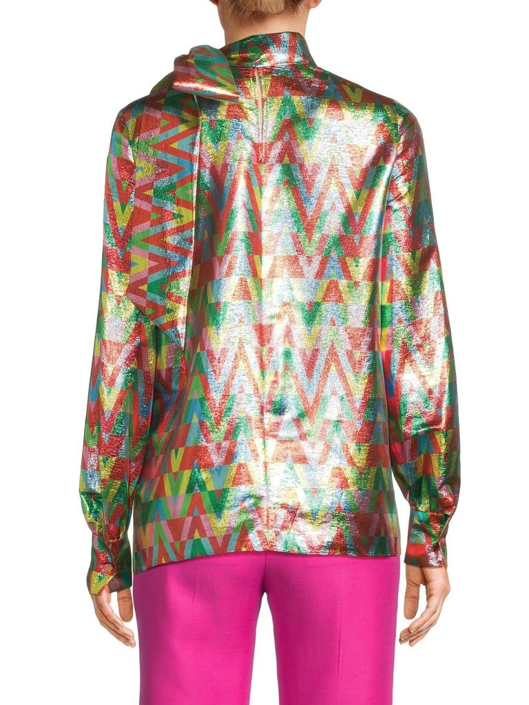Valentino ​Metallic Chevron Silk-Blend Bow Blouse 2