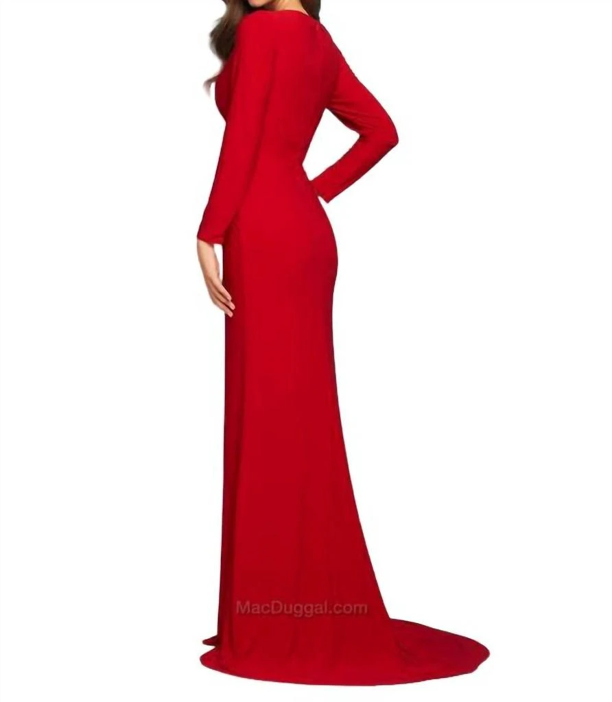 open lace back dress Mac Duggal - Red Embellished High Neck Long Sleeve A Line Gown