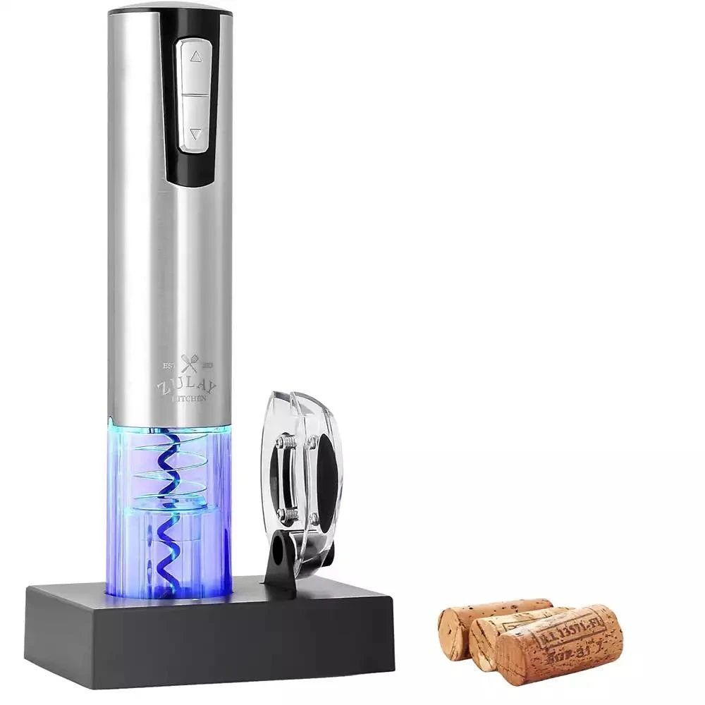 Zulay Kitchen Electric Wine Opener With Charging Base and Foil Cutter - Stainless Steel Automatic Wine Bottle Opener
