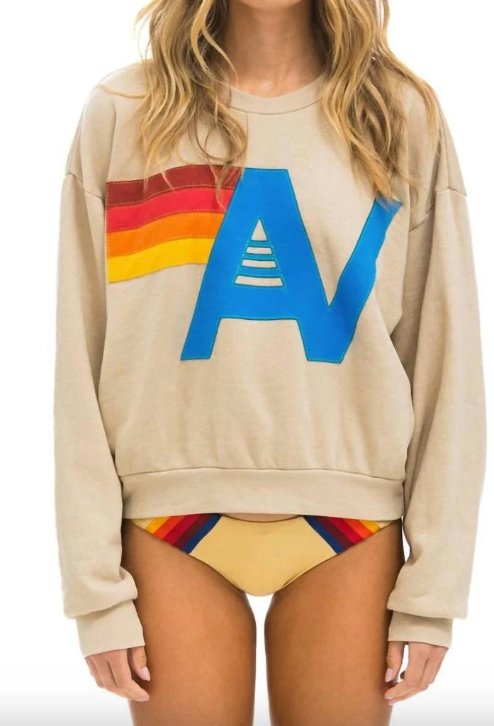 AVIATOR NATION Logo Stitch Relaxed Crew Sweatshirt In Sand