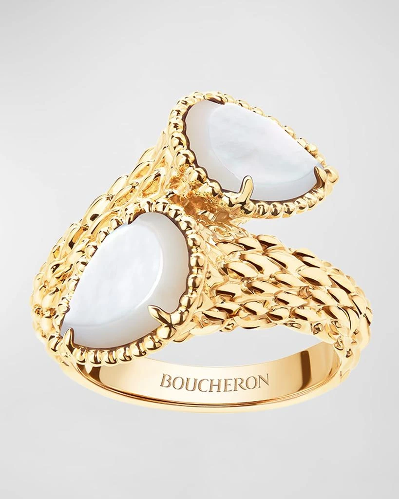 Boucheron Serpent Boheme Mother-of-Pearl 2-Motif Ring in Yellow Gold, Size 52 1