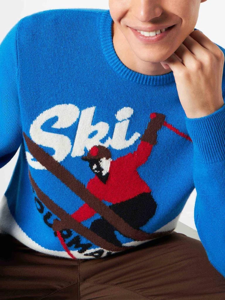 Mc2 Saint Barth Man Bluette And White Sweater With Courmayeur Postcard 2