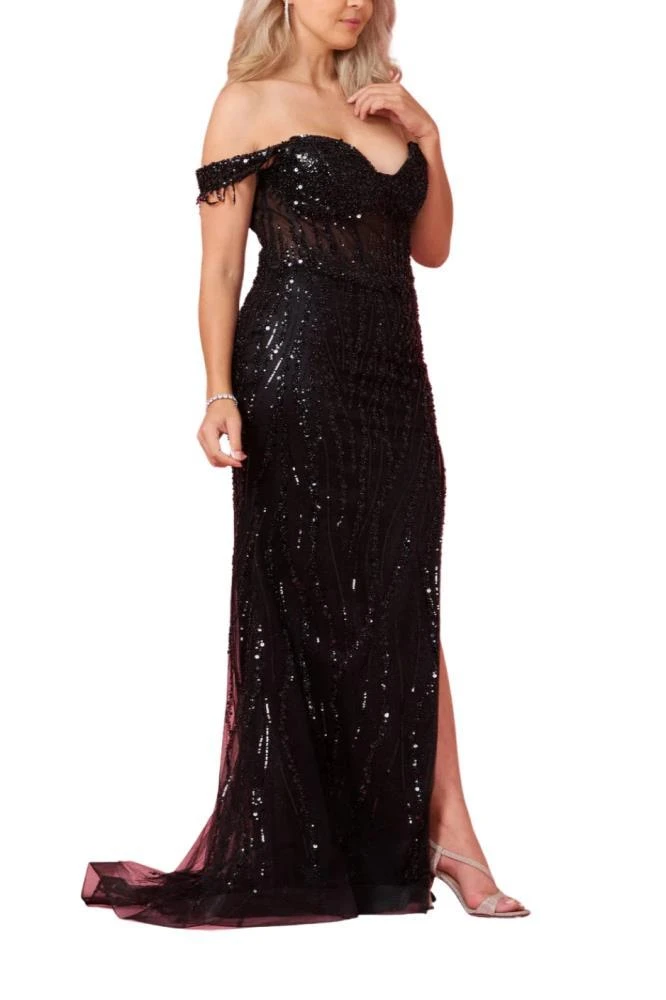 TRUEDAMES Fitted Off Shoulder Sequin Prom Formal Gown Dress 3