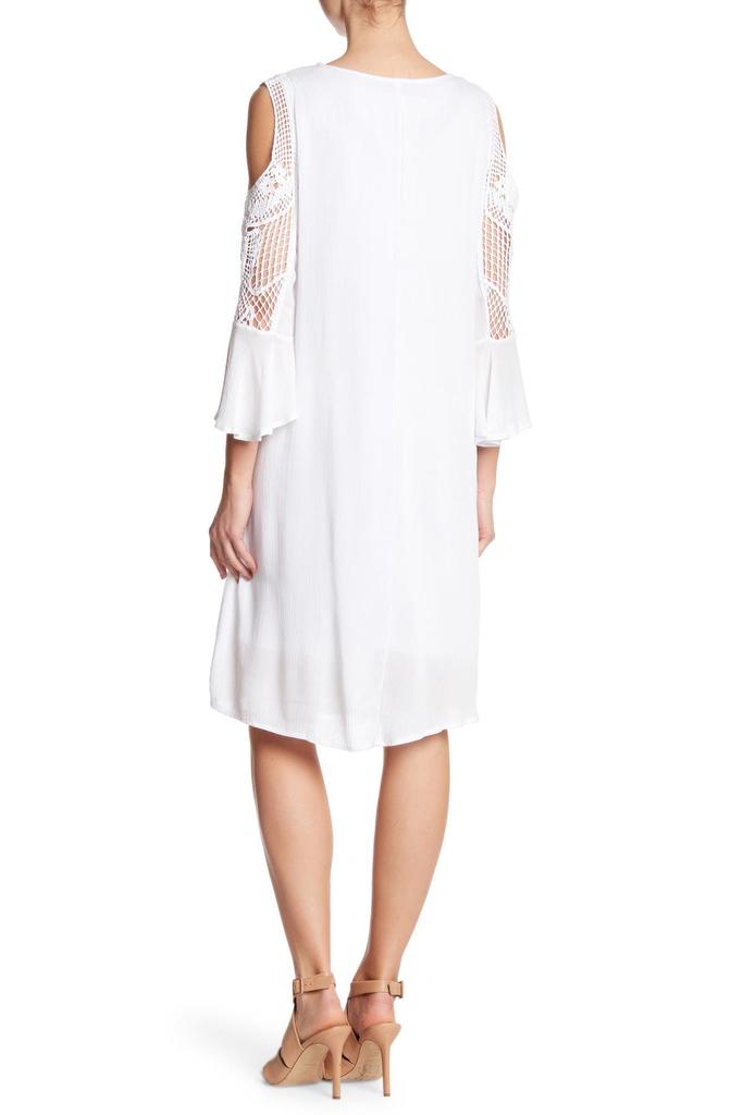 Nina Leonard Crochet Cold Shoulder Long Sleeve Dress