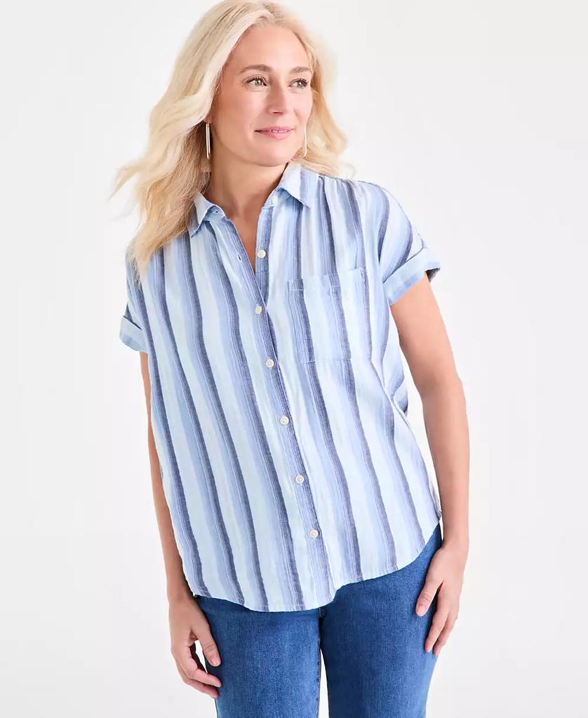 売れ筋商品|||スタイルアンドコー カットソー トップス レディース Women's Printed Cotton Gauze Camp Shirt, Exclusively at Macy's Floral Indigo Style & Co Women's Printed Cotton Gauze Camp Shirt