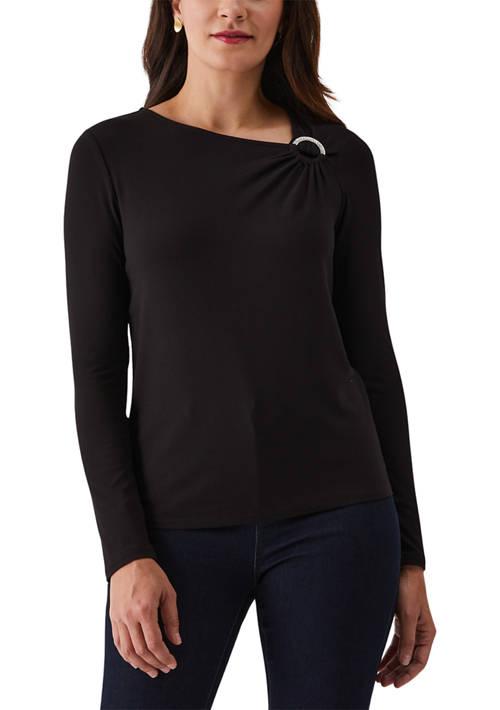 Rafaella Asymmetric Neck Long Sleeve Top