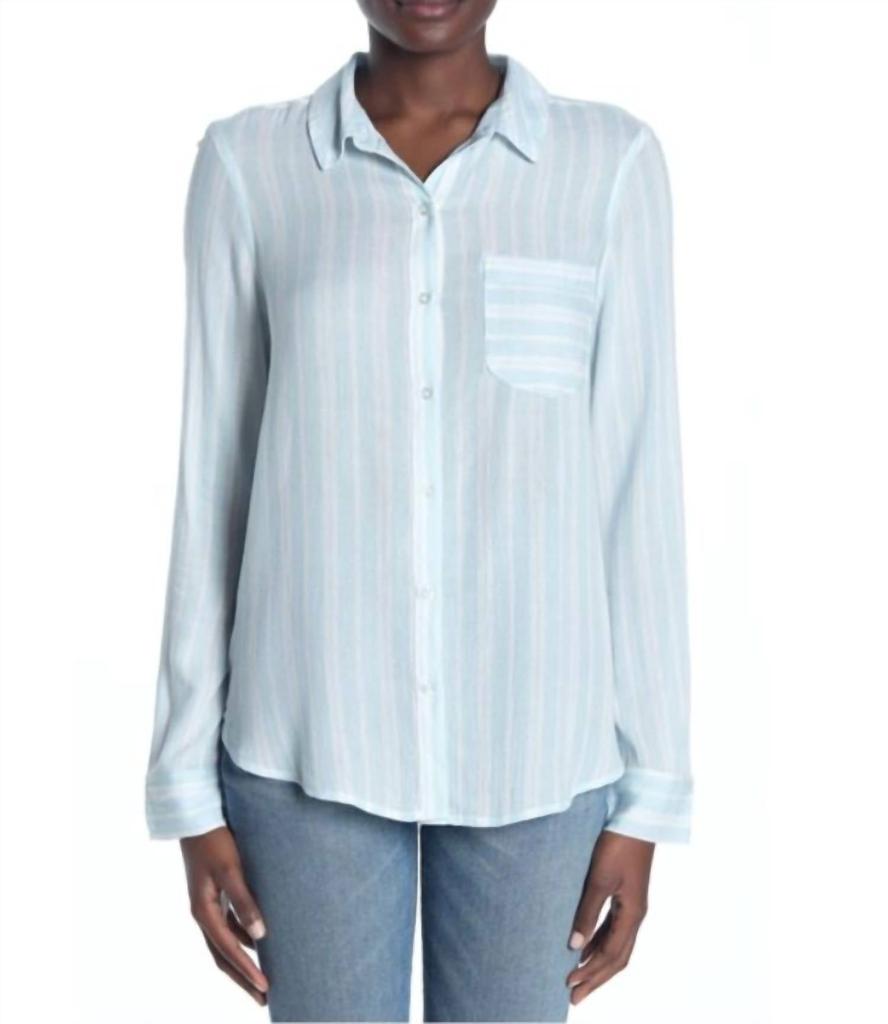 Abound Abound - Striped Tie Front Long Sleeve Weekend Button Down Blouse