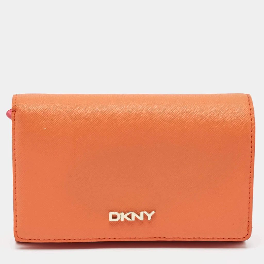 DKNY Dkny Orang/Pink Leather French Flap Wallet 1