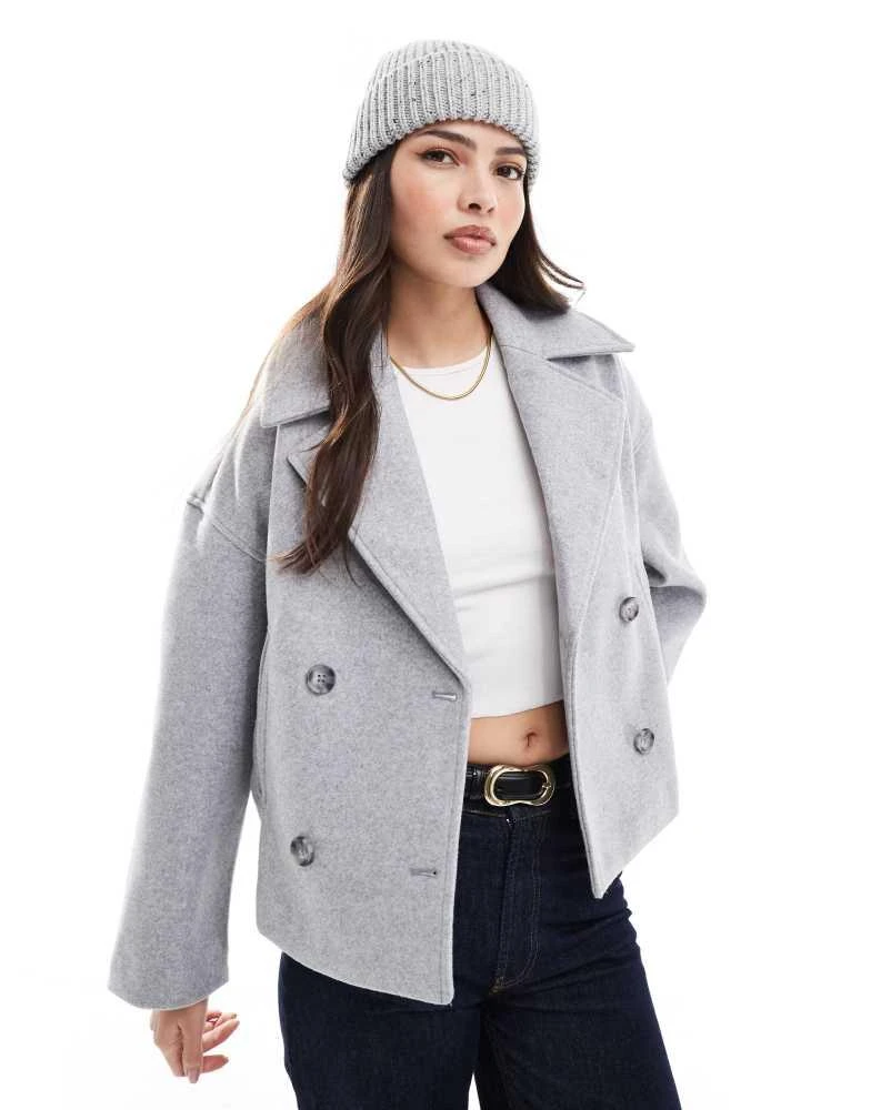 Stradivarius Stradivarius button down wool look jacket in grey 1