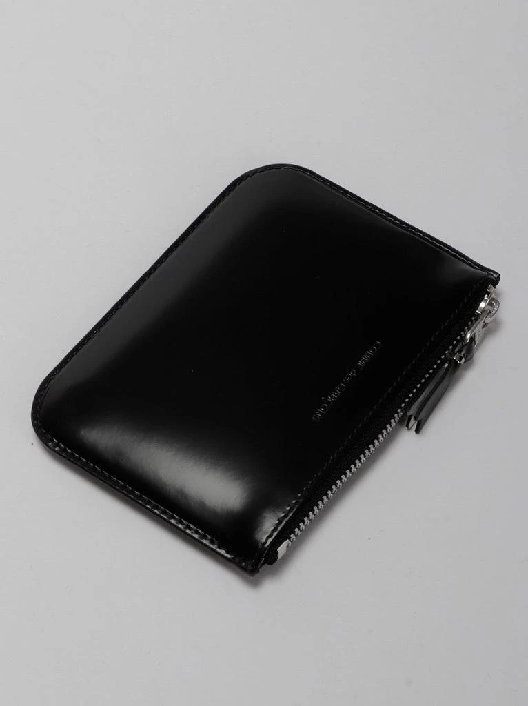 Comme des Garcons Smooth Black Leather Zip Wallet With Silver Interior 3