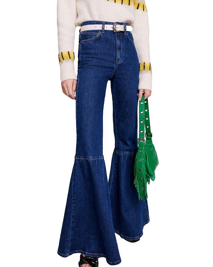 Maje Paflenco High Rise Flare Leg Jeans in Blue