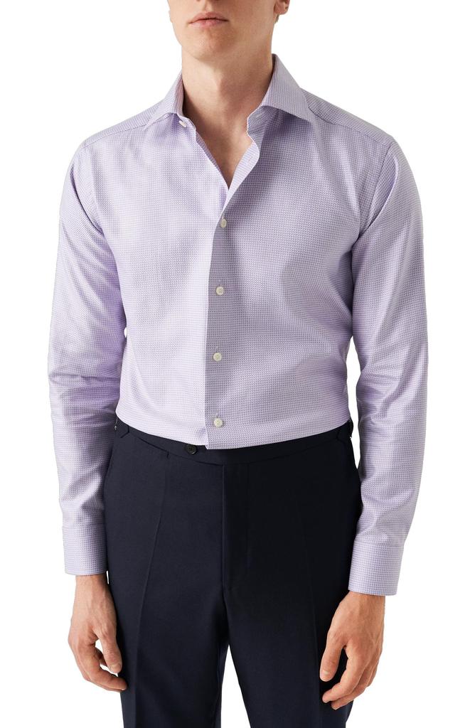 Eton Contemporary Fit Microcheck Organic Cotton Dress Shirt
