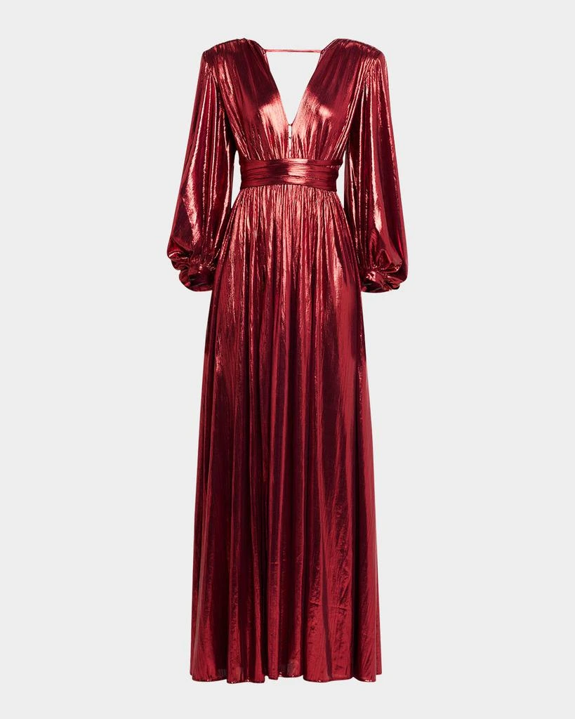 BRONX AND BANCO Zoe Metallic Deep V-Neck Gown 1
