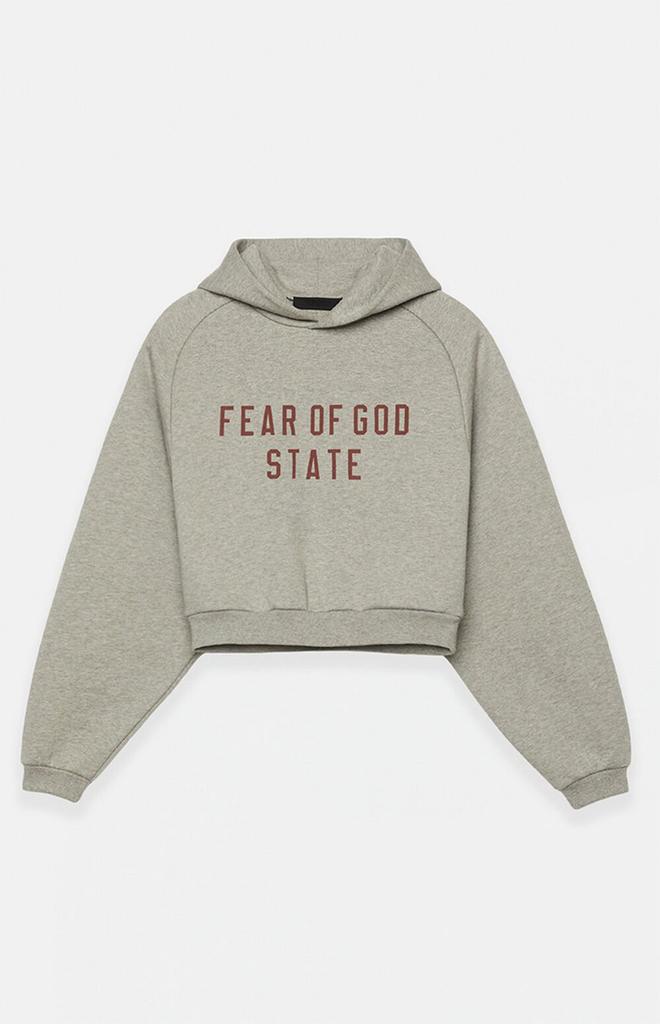 Essentials Women's Dark Heather Oatmeal Fleece Cropped Hoodie