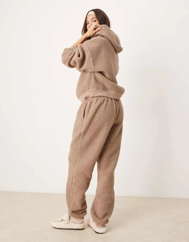 ASOS ASOS DESIGN lounge borg oversized hoodie & jogger set in taupe 4