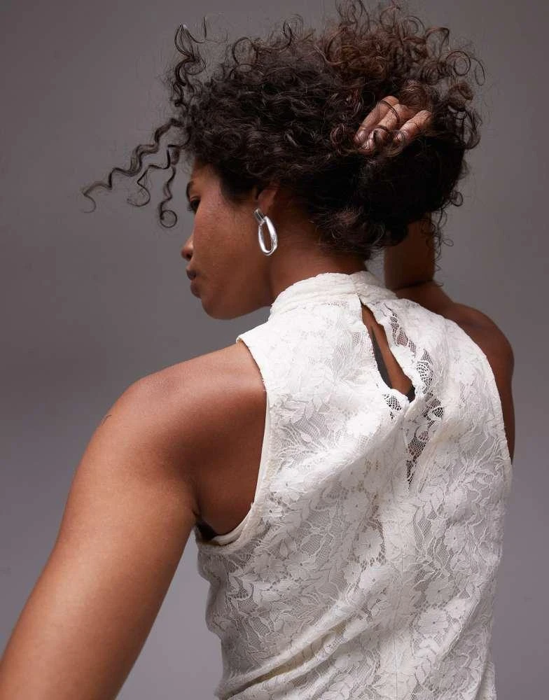 Mango Mango lace hem midi dress in white 3