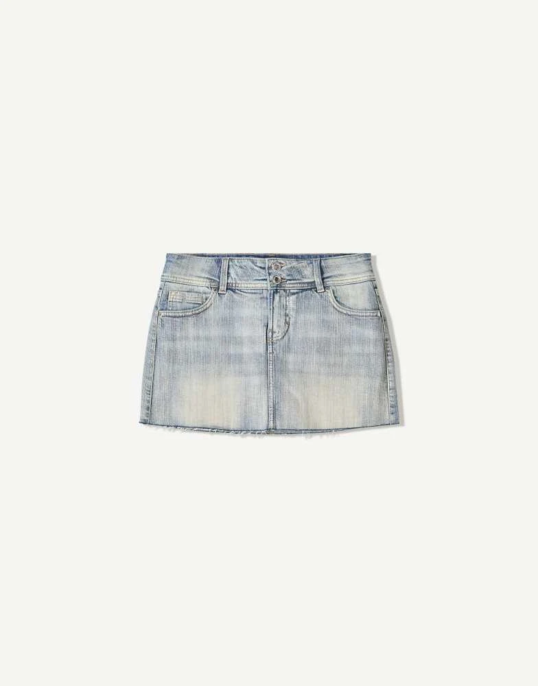 Bershka Bershka denim mini skort in light blue 3