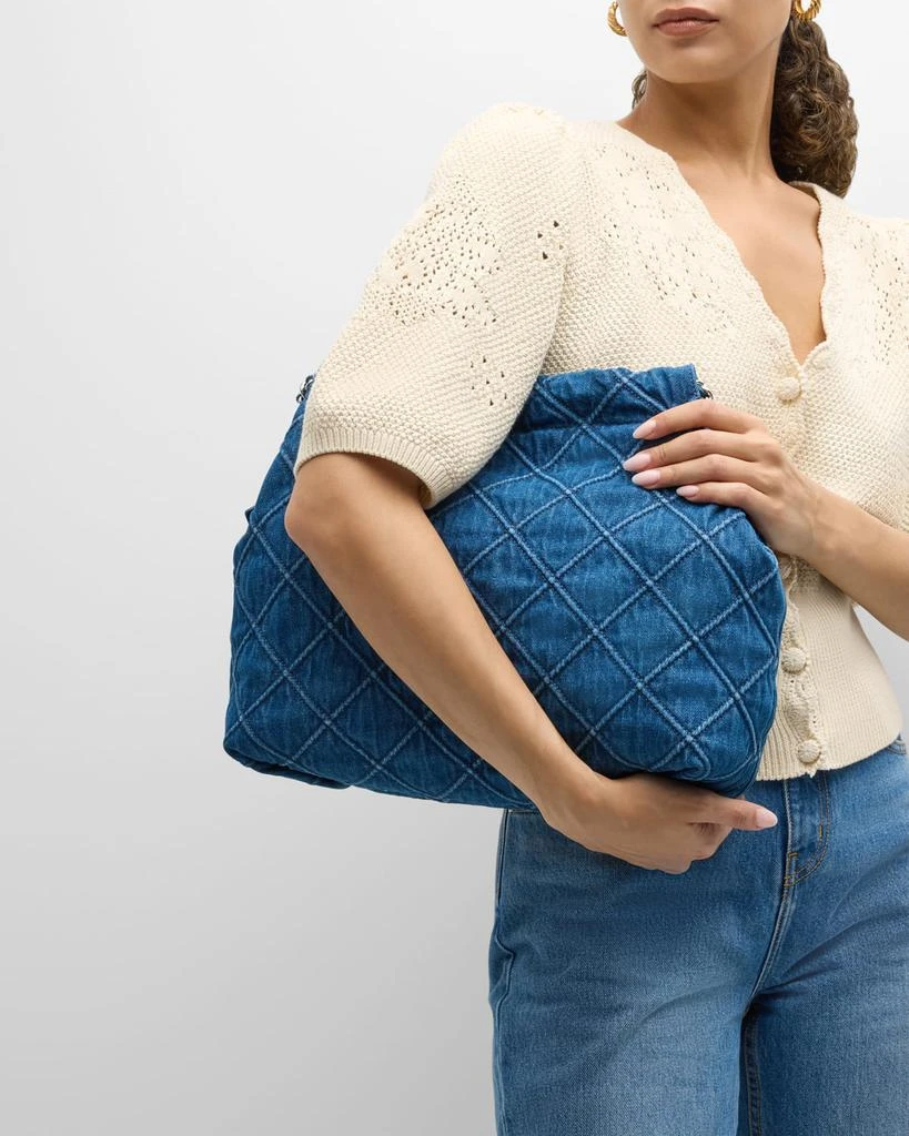 Tory Burch Fleming Drawstring Denim Hobo Bag 4
