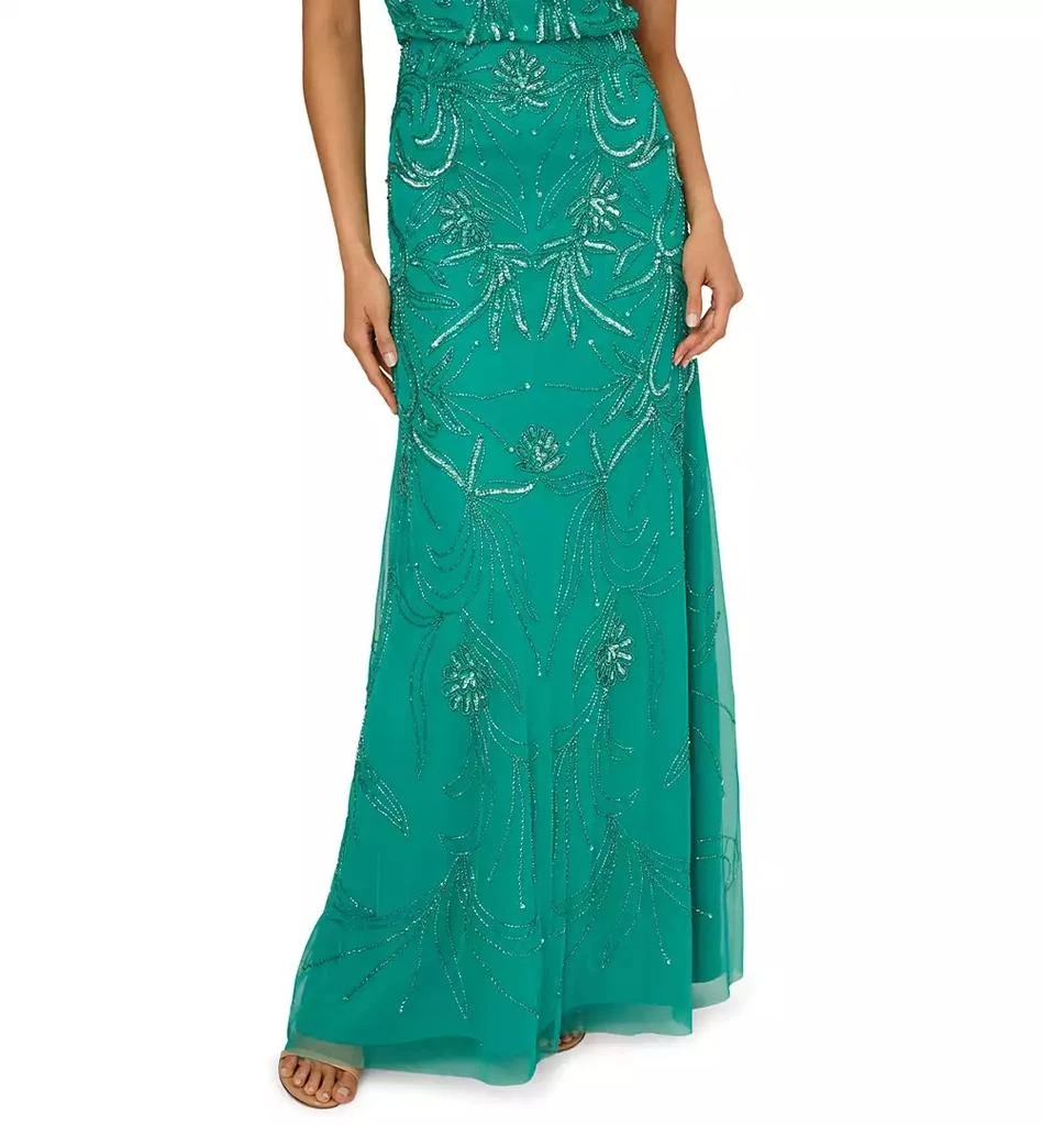 slim fit dress slacks Dusty Emerald Hand Beaded Short Sleeve Floral Godet Gown main image 0