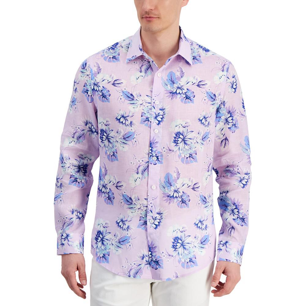 Club Room Men's Noche Floral-Print Long-Sleeve Linen Shirt, Created for Macy's