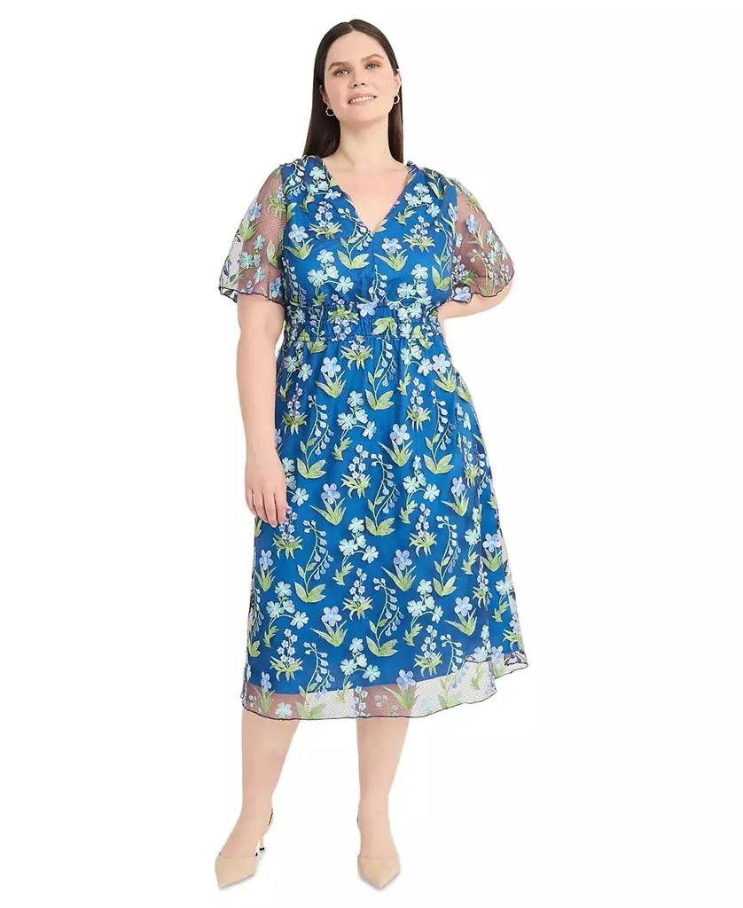 Maggy London Plus Size Chiffon Embroidered Flutter-Sleeve Dress 1