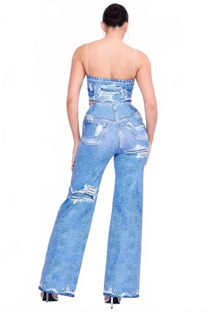 Her Bottari Denim Illusion Pant Set In Light Blue 2