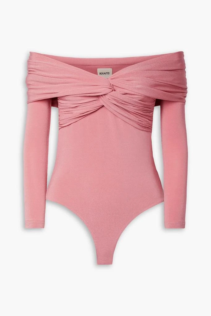 Khaite Cibo off-the-shoulder twisted stretch-jersey bodysuit 1